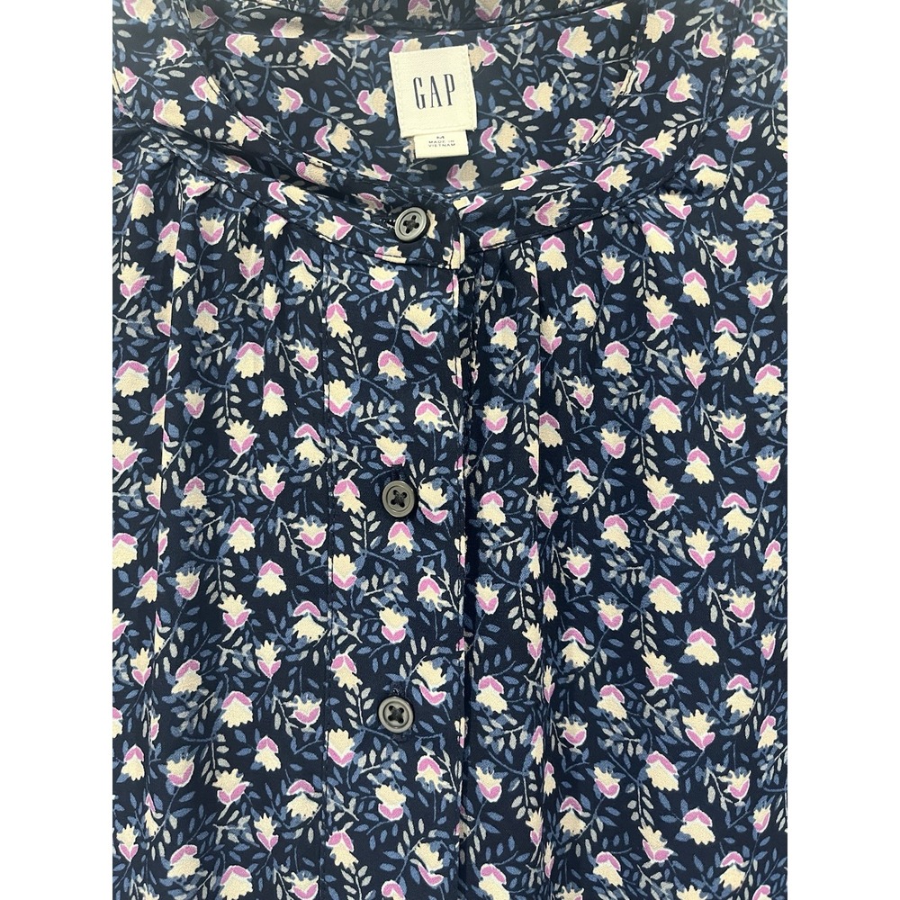 Gap Womens Navy Blue Floral Long Sleeve Button Front Shift Dress Size M - Picture 2 of 8